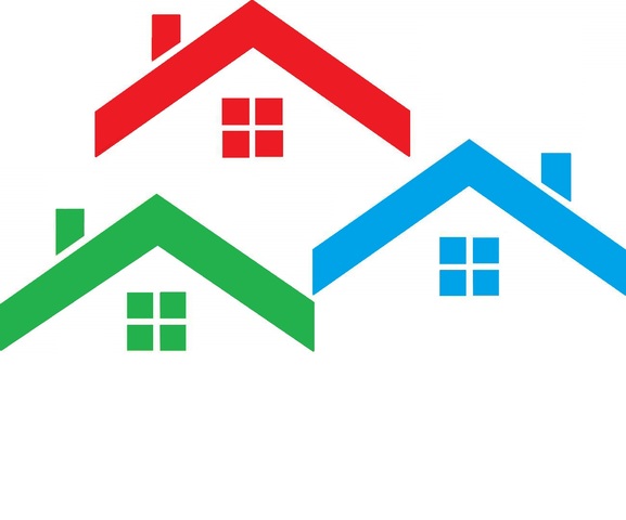 tre-case-tetti-roofers-e-logo-del-bene-immobile-icona-124816005